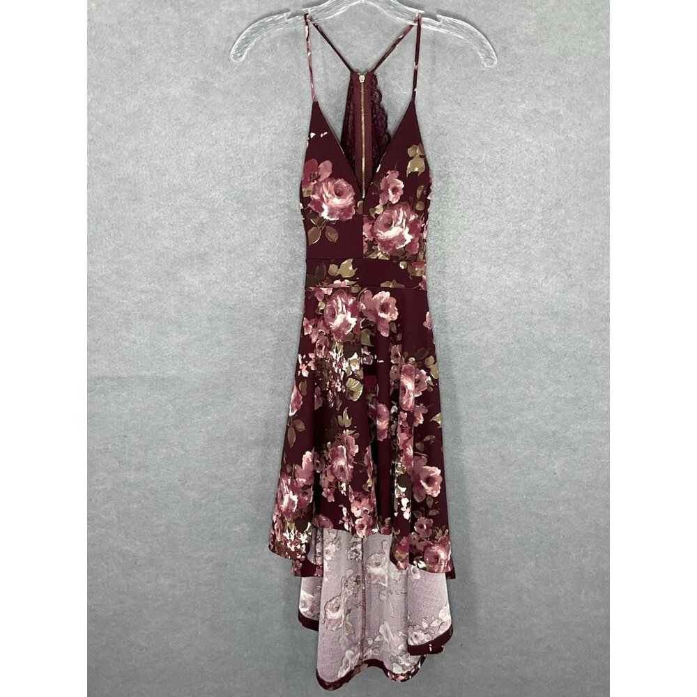 Windsor Dress Womens M Floral High Low Hem Open Back Lace Romantic Party Event
